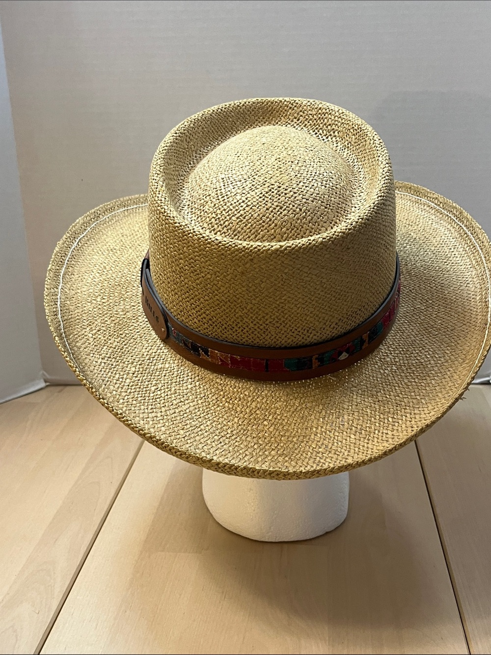 Vintage UNIHAT by TEXACE Sand Hills Straw Golf Hat w/Fabric & Leather Trim Band - Picture 4 of 16